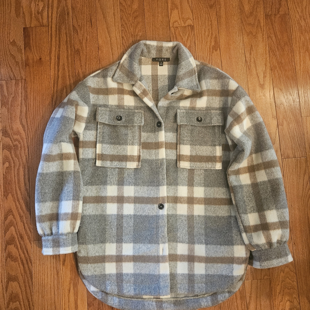 Cozy Plaid Women's Jacket - Gray and Brown